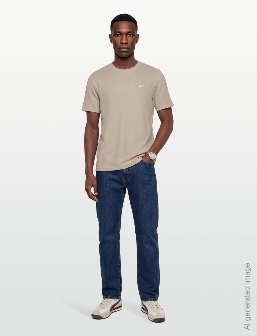 BOSS - Waffle T-Shirt - kurzärmelige t-shirts - light beige - 0