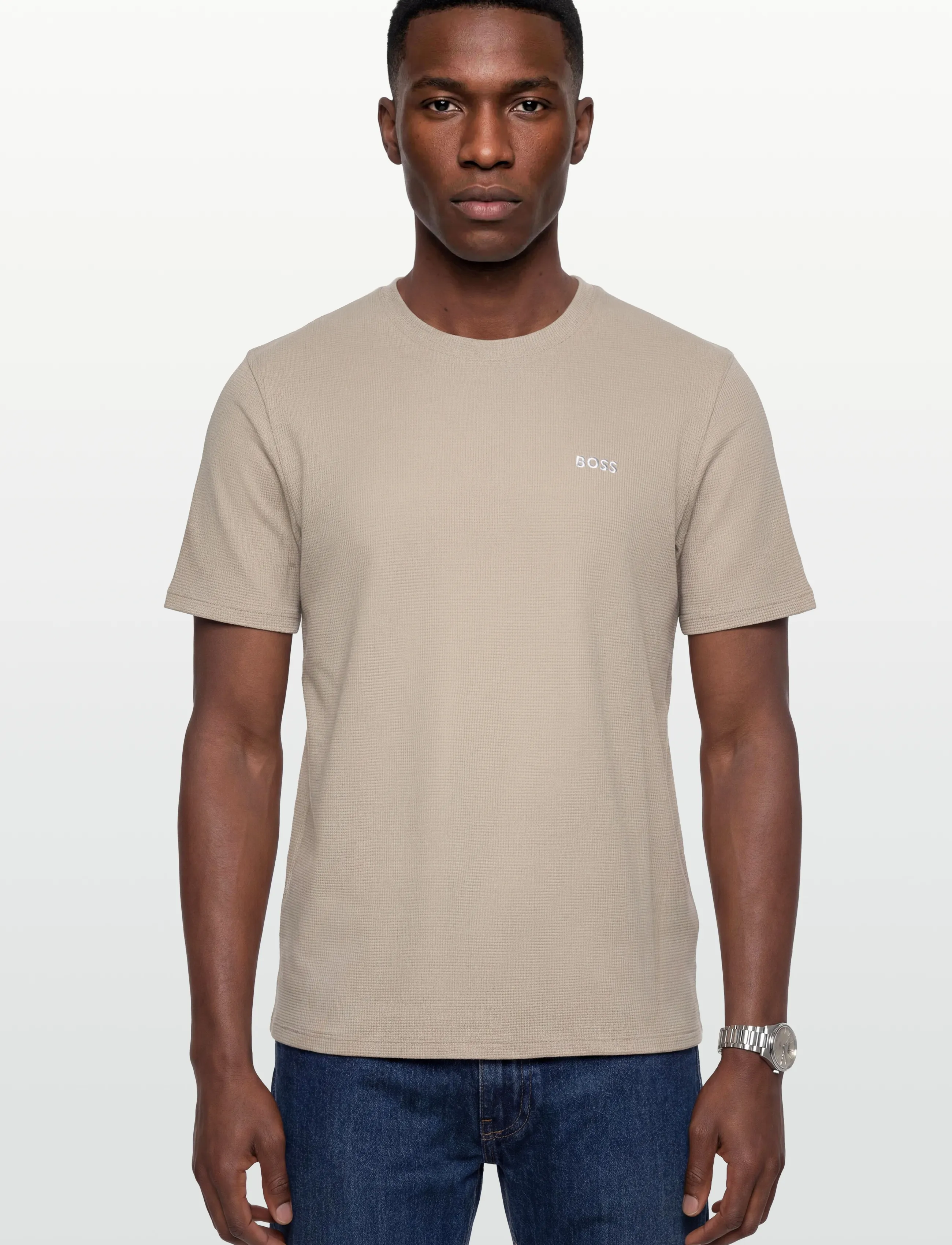BOSS - Waffle T-Shirt - lühikeste varrukatega t-särgid - light beige - 3