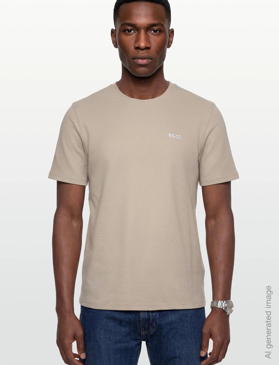 BOSS - Waffle T-Shirt - kurzärmelige t-shirts - light beige - 3