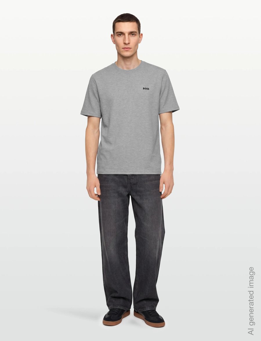 BOSS - Waffle T-Shirt - kurzärmelige t-shirts - medium grey - 0