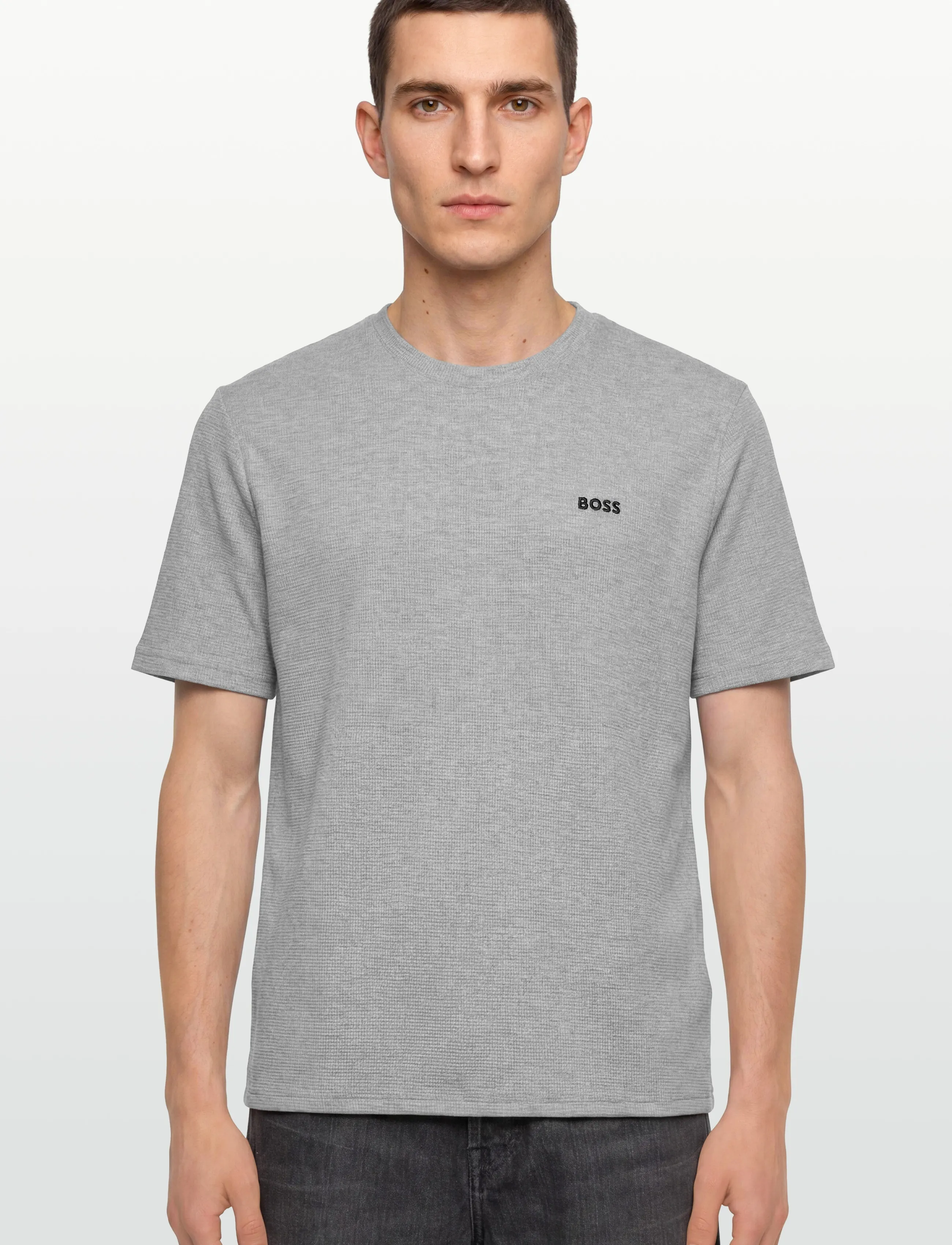 BOSS - Waffle T-Shirt - kortærmede t-shirts - medium grey - 4
