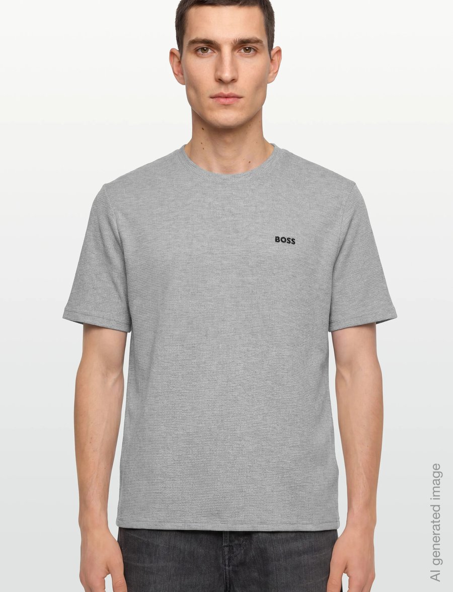 BOSS - Waffle T-Shirt - kurzärmelige t-shirts - medium grey - 4