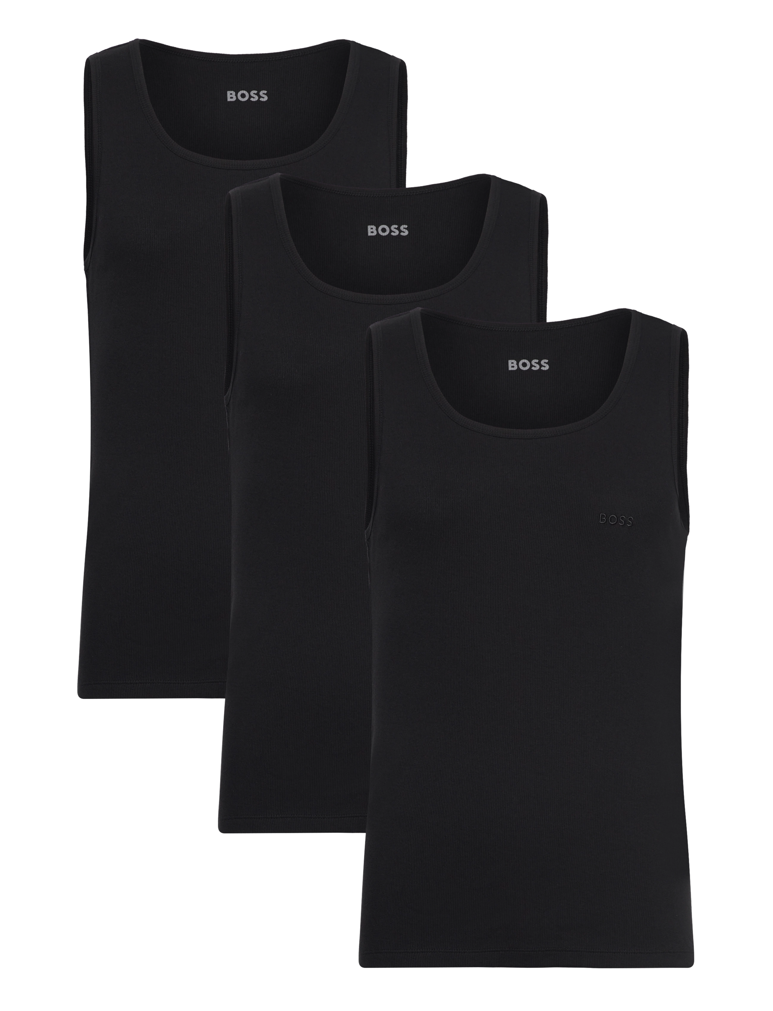 BOSS Tanktop3P Ribclassic, Mænd, Ribbet Tanktop 3-Pak, Sort, Str: XL