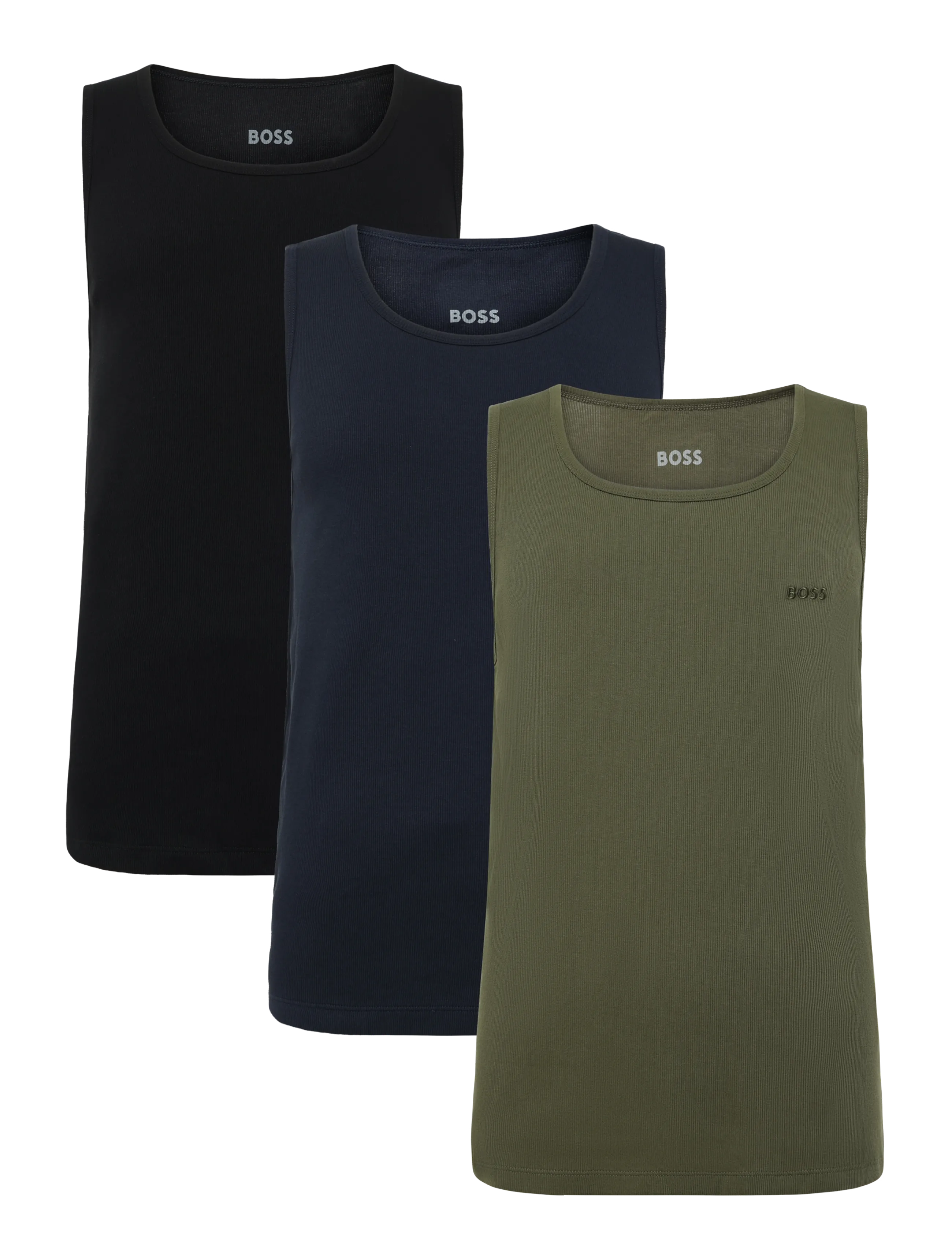 BOSS Tanktop3P Ribclassic, Mænd, Ribbet Tanktop 3-Pak, Sort, Str: XL