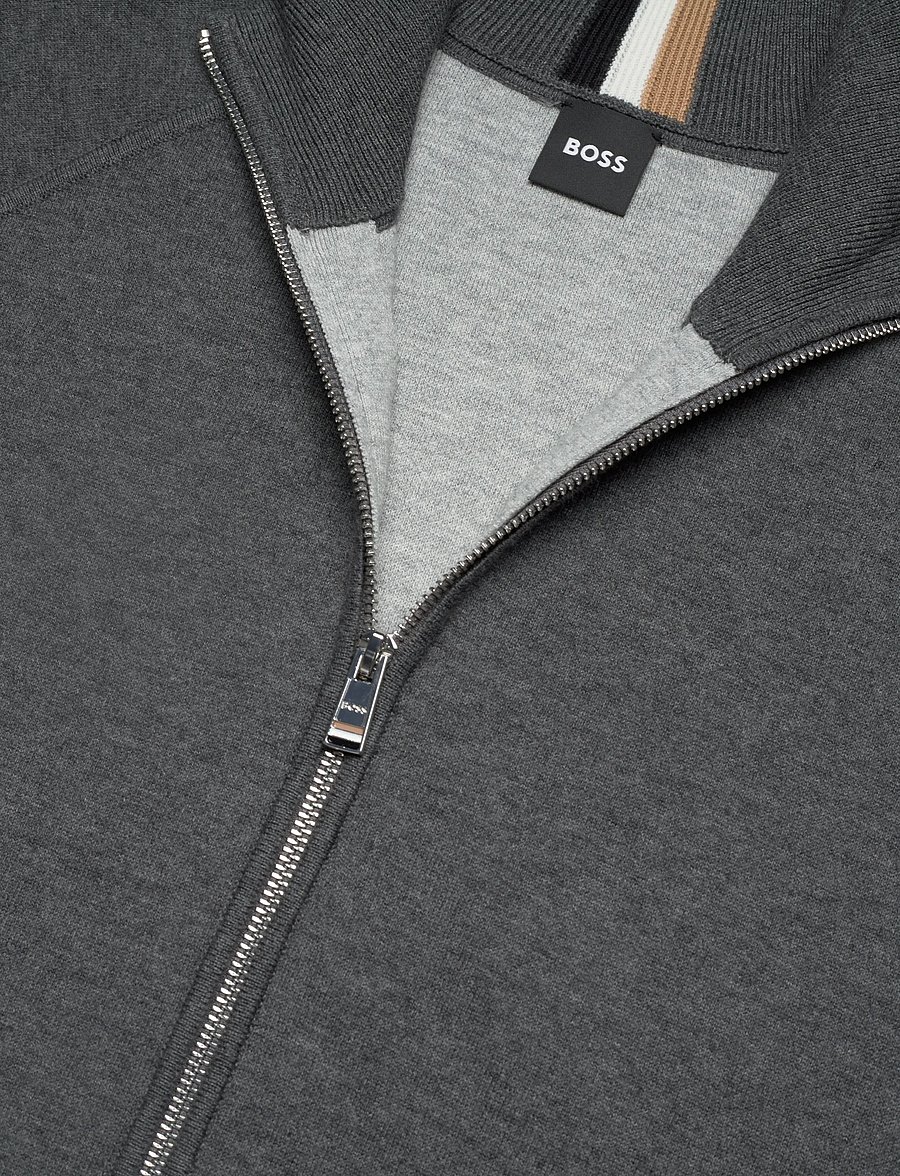 BOSS - H-Idino - fullzip strik - medium grey - 2