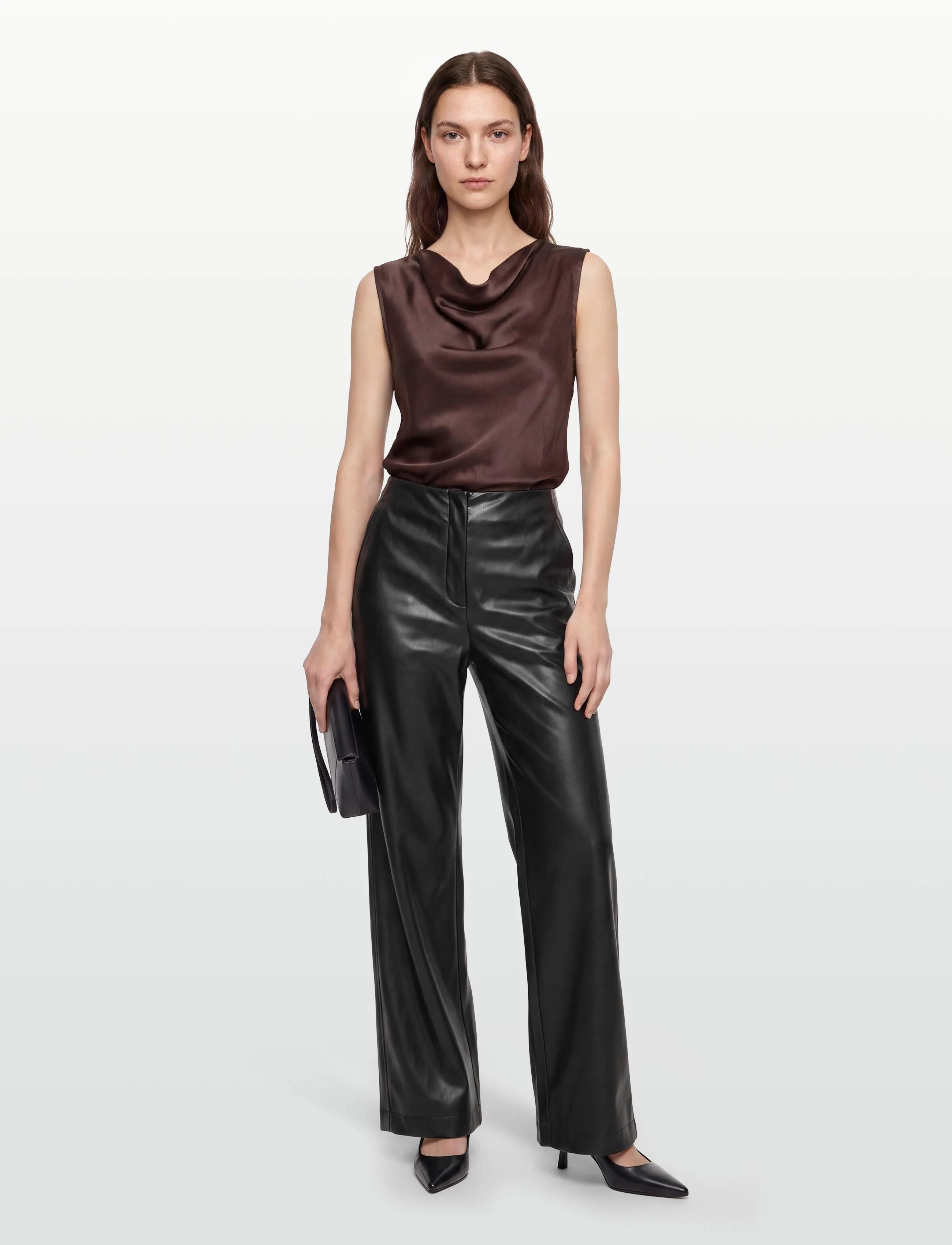 BOSS Timiras - Leather trousers - BLACK / black