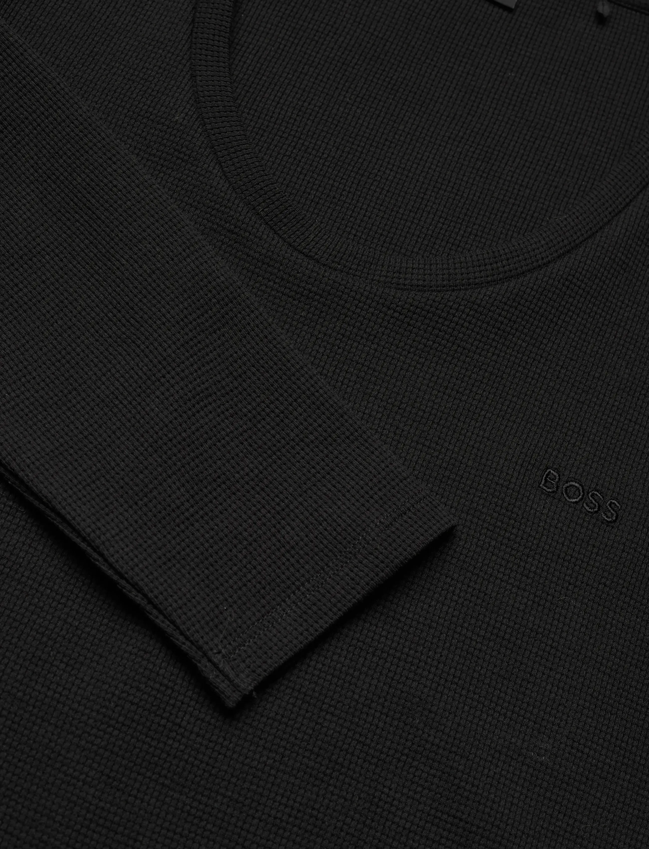 BOSS - Waffle_LS-Shirt CN - langärmlige tops - black - 2