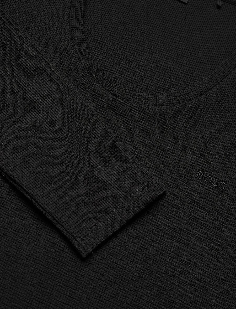 BOSS - Waffle_LS-Shirt CN - langärmlige tops - black - 2