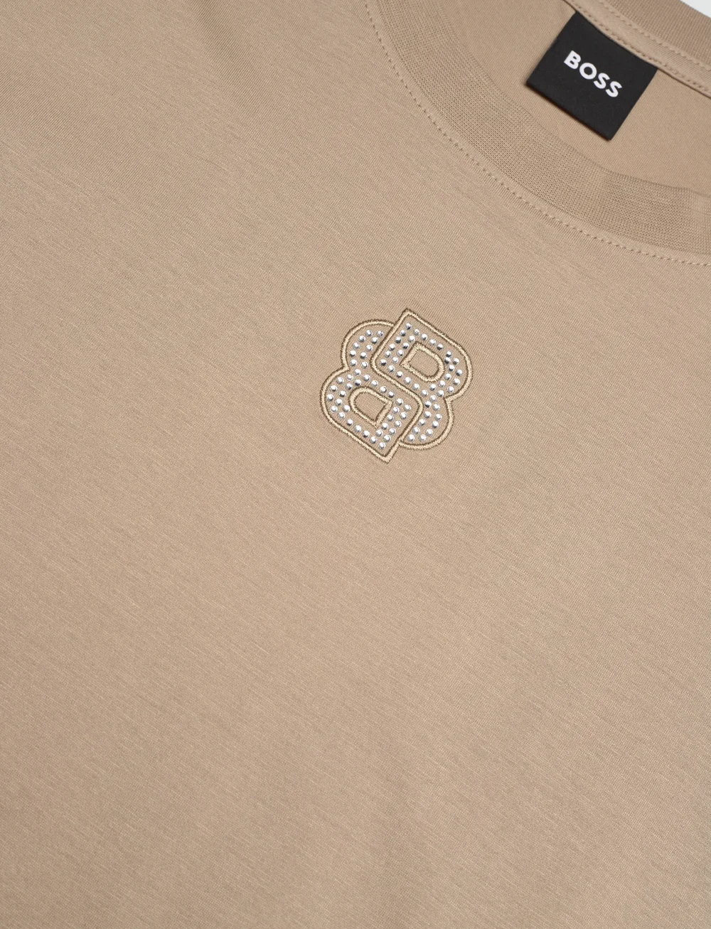 BOSS - Elpha_Placed3 - t-shirts - light beige - 2