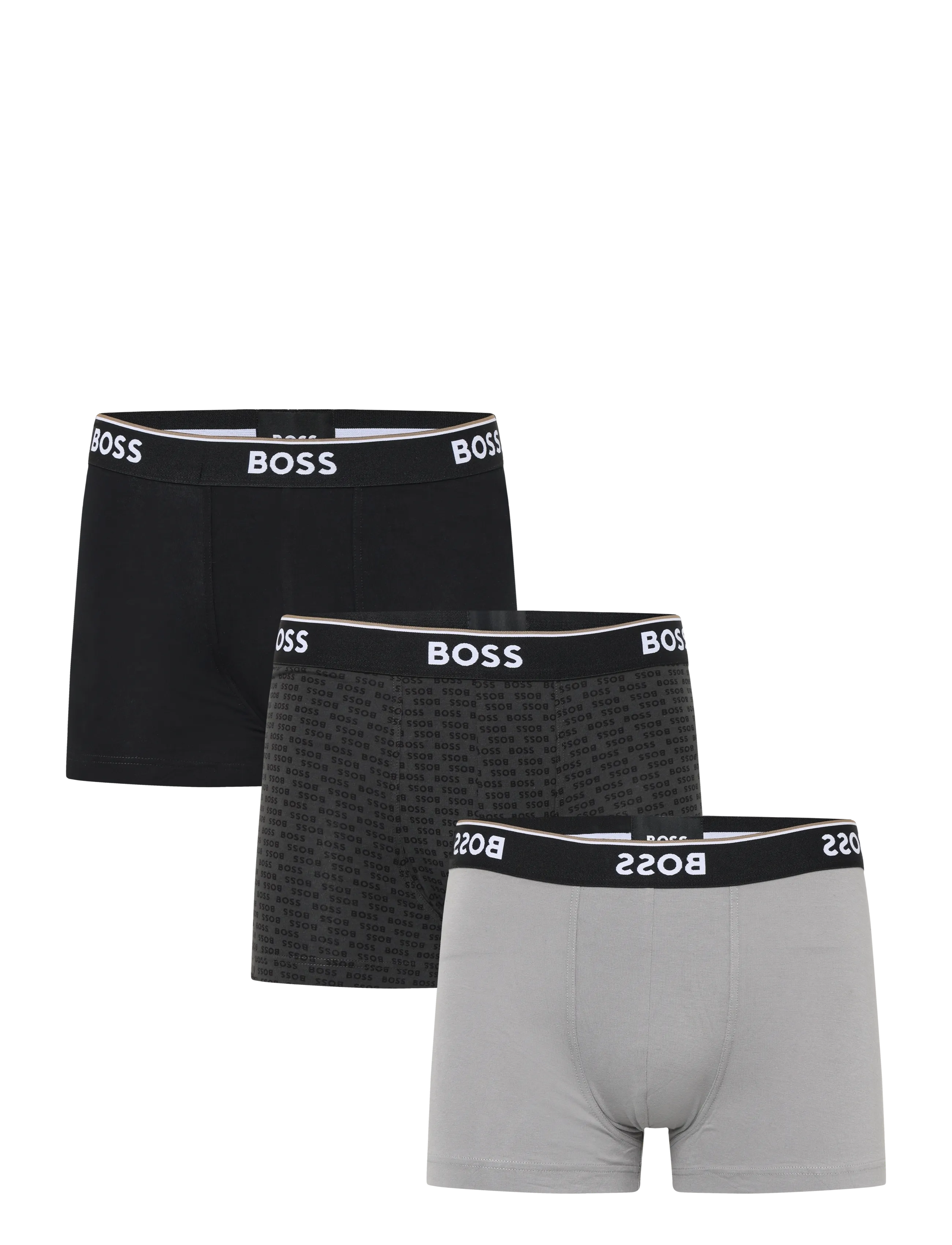 BOSS Trunk 3P Power Desig, Mænd, 3 Pak Trunks, Grå, Str: M