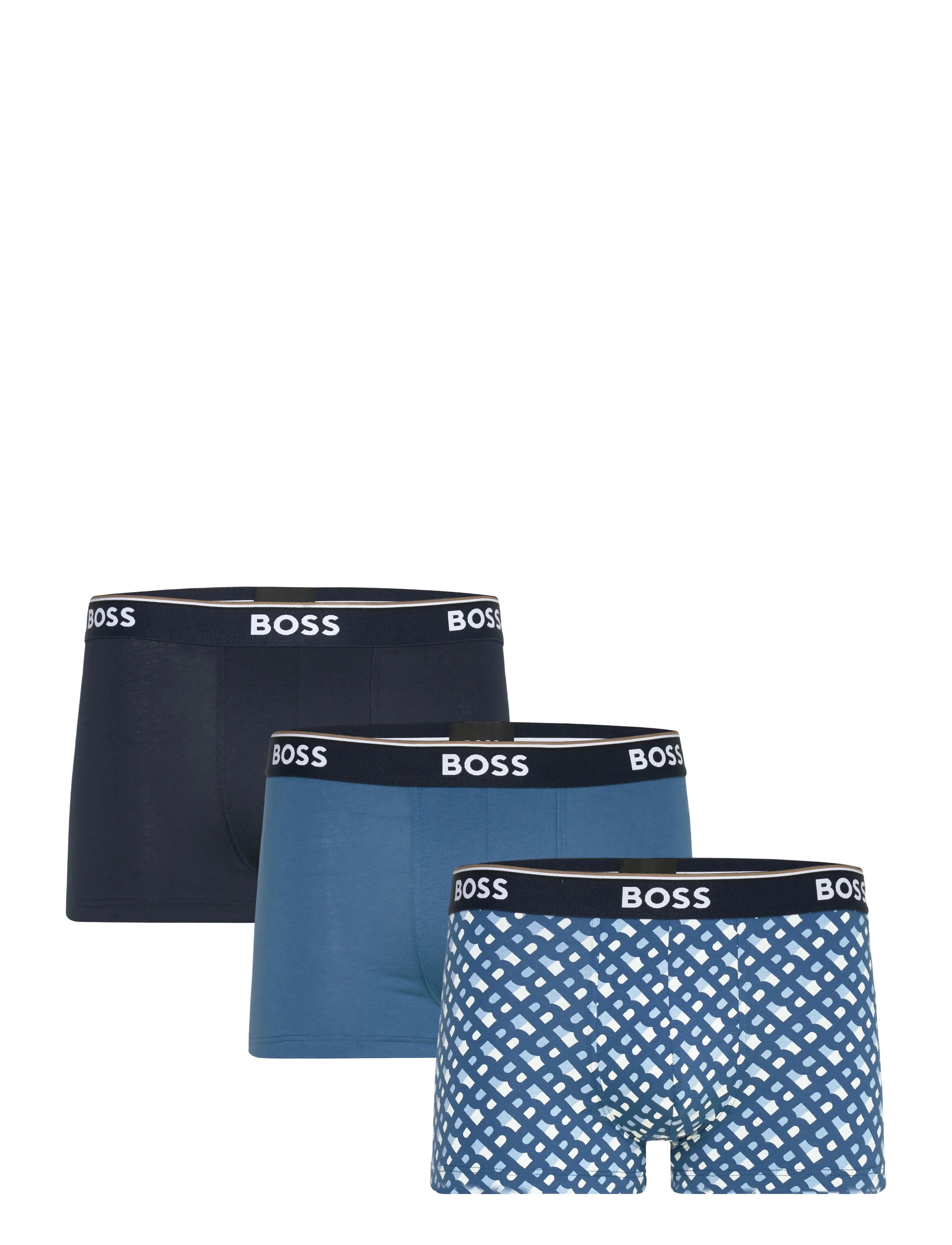 BOSS Trunk 3P Power Desig, Mænd, 3 Pak Trunks, Navy, Str: L