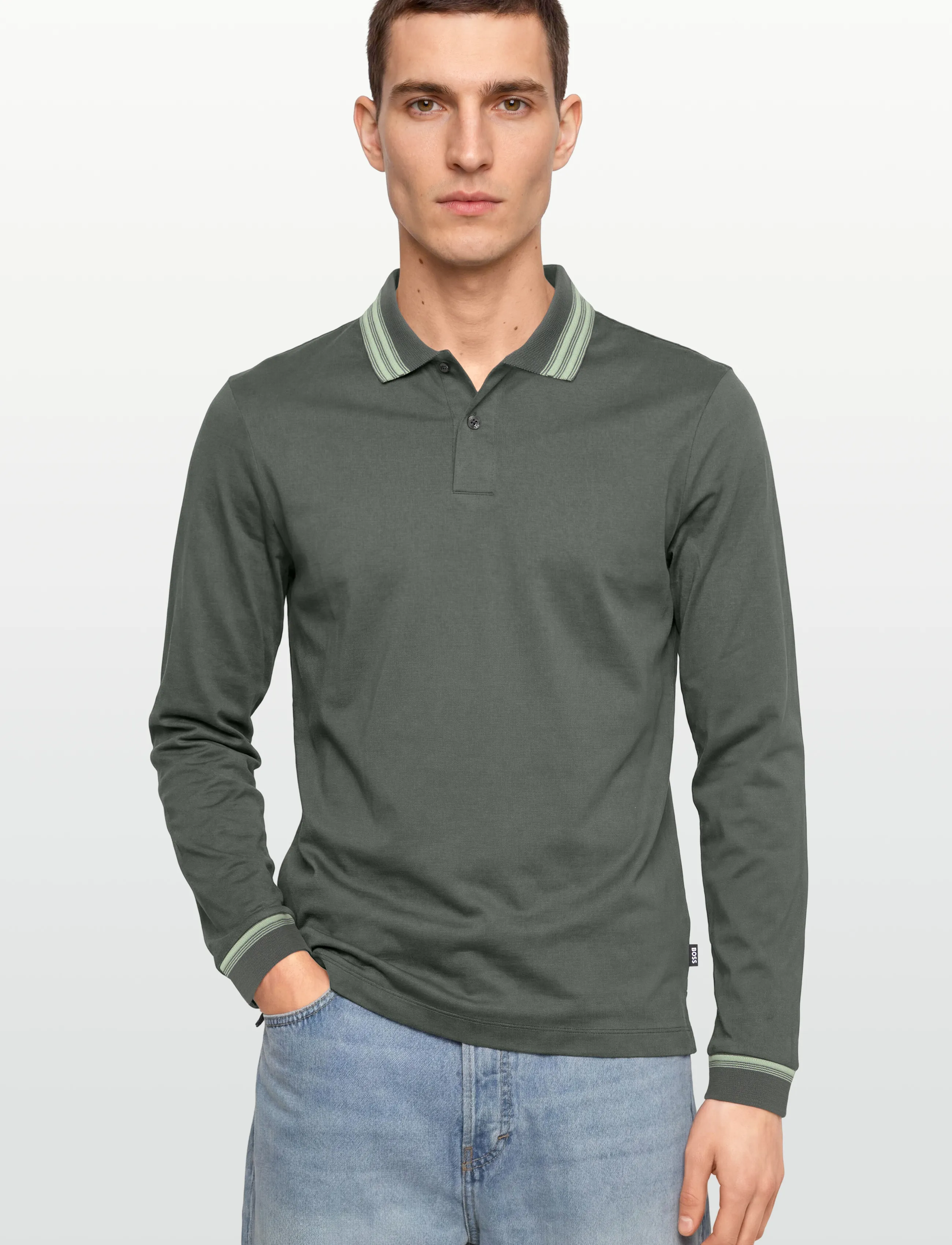 BOSS - H-Pleins 202 - langärmelige gestrickte polohemden - open green - 3