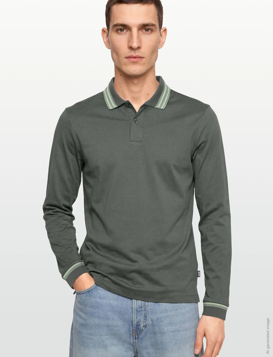 BOSS - H-Pleins 202 - langärmelige gestrickte polohemden - open green - 3