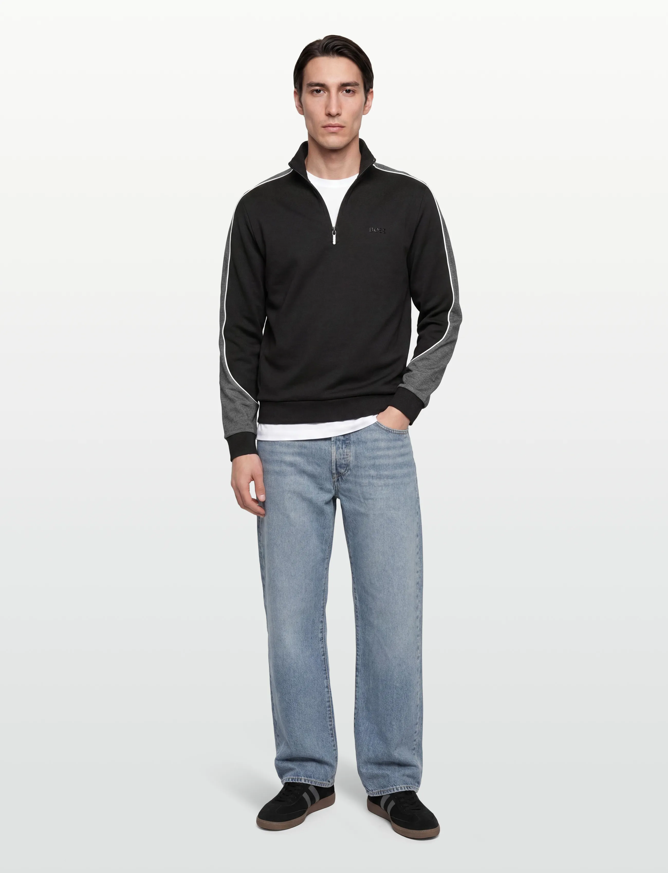 BOSS Tracksuit 1/4 Jacket, L, Black, Sweatshirts & Hættetrøjer > Sweatshirts, Herre