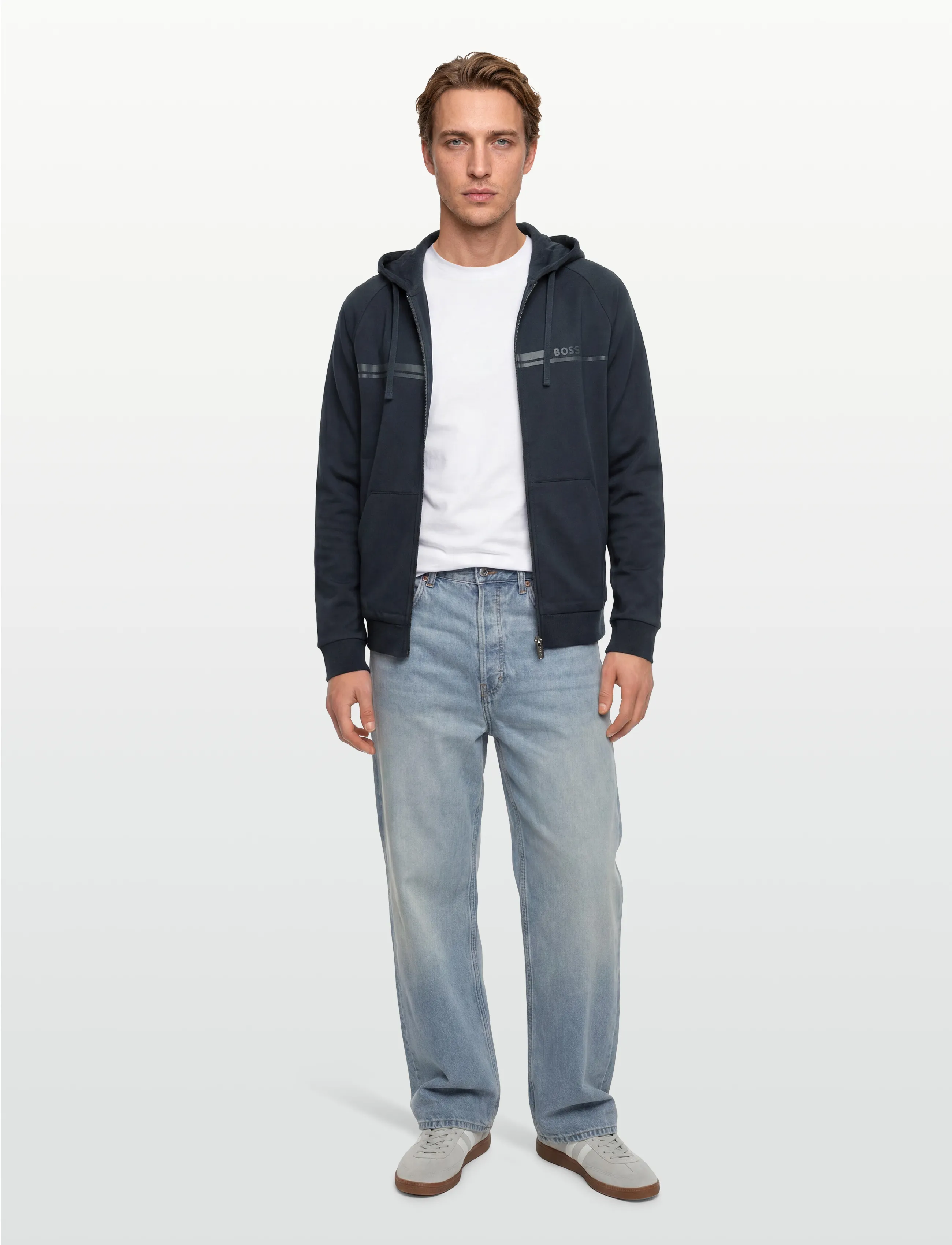 BOSS Authentic Jacket H, Mænd, Hættetrøje Med Lynlås, Navy, Str: M