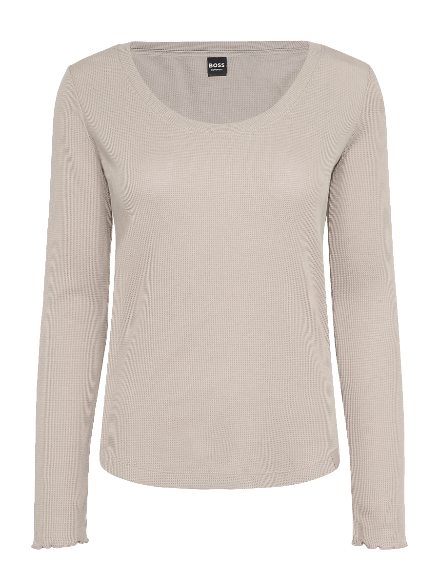 BOSS - Cosy Waffle_LS-Shirt - Överdelar - light beige - 0