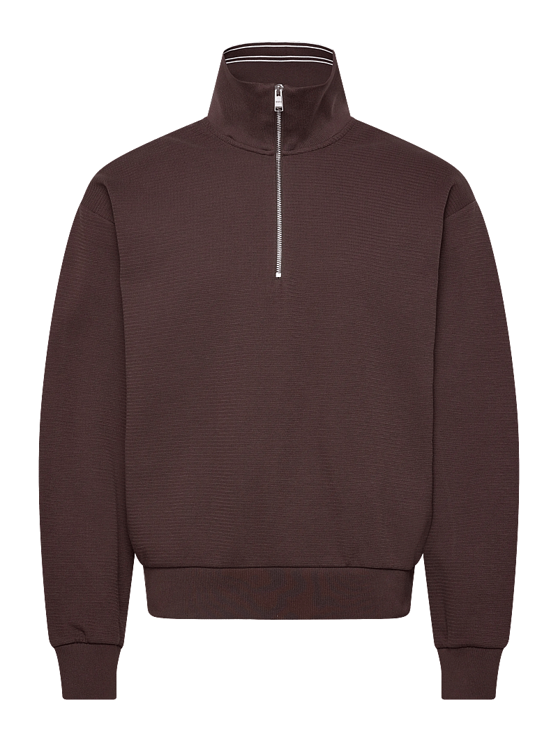 BOSS - C-Seidler 47 - pullover mit halbem reißverschluss - dark brown - 1