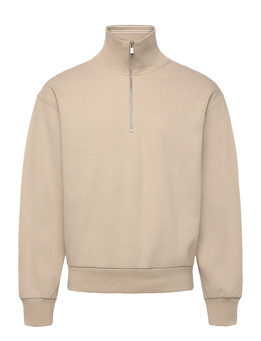 BOSS - C-Seidler 47 - pullover mit halbem reißverschluss - open beige - 0