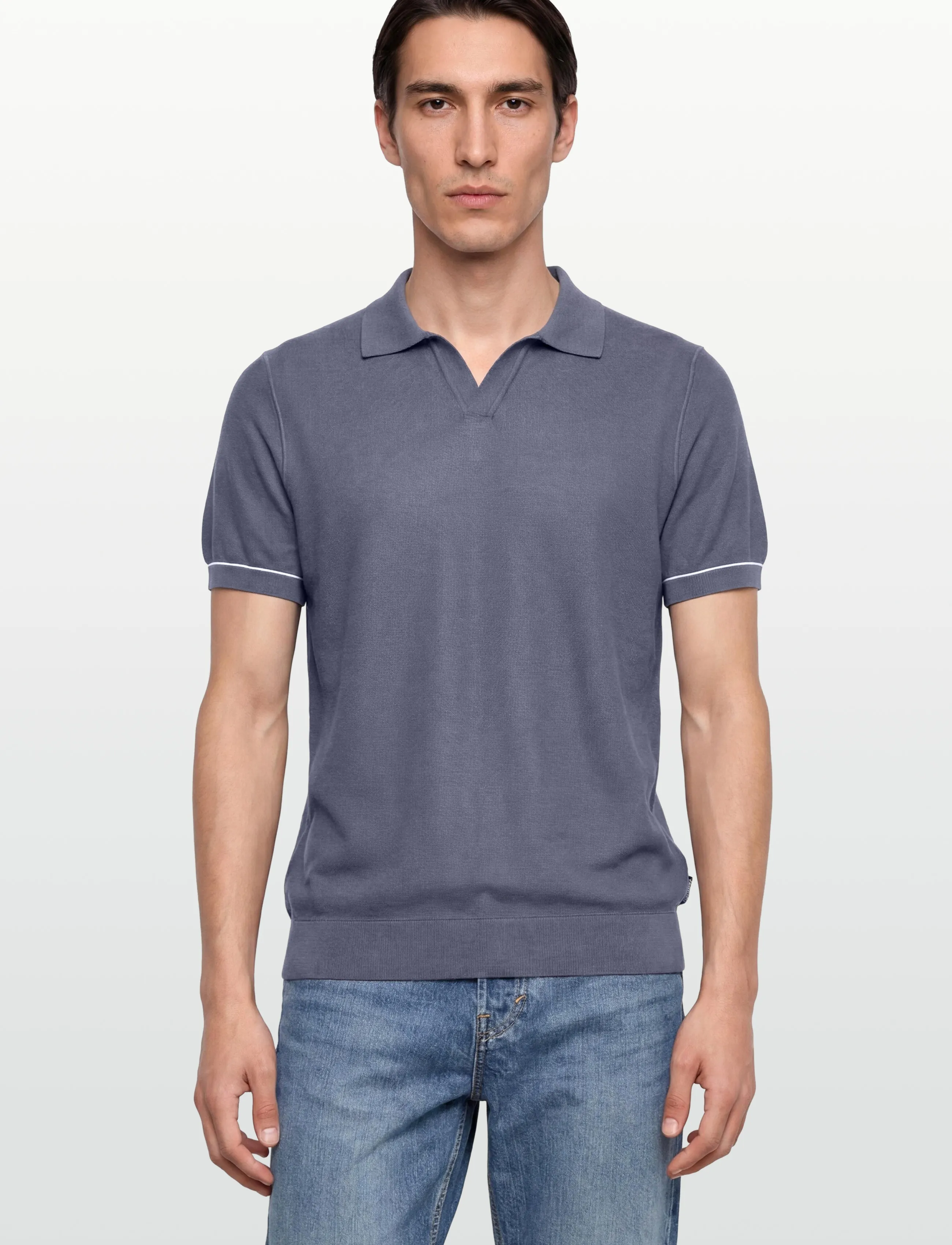 Cotton-blend knit polo with horizontal stripe 6