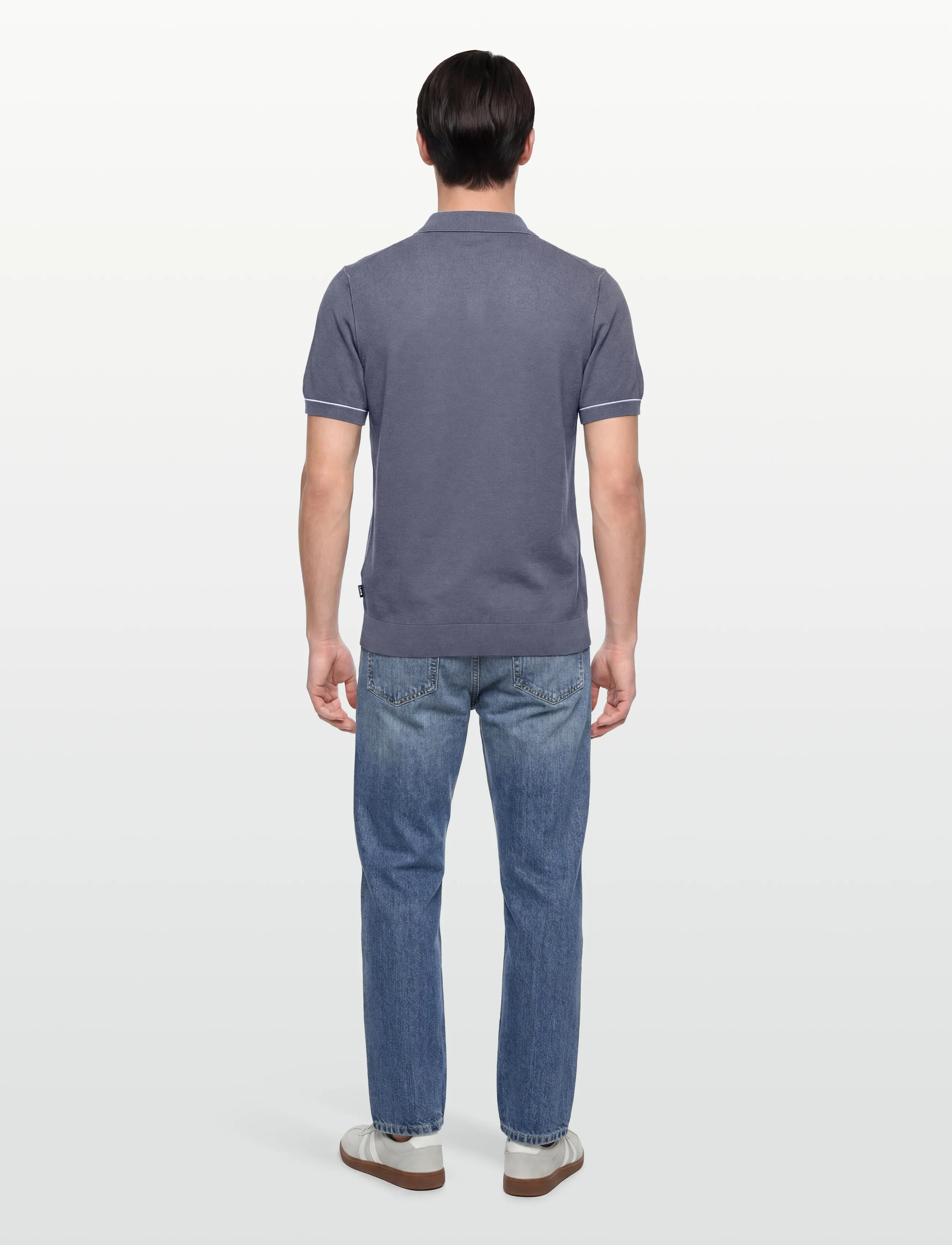 Cotton-blend knit polo with horizontal stripe 7