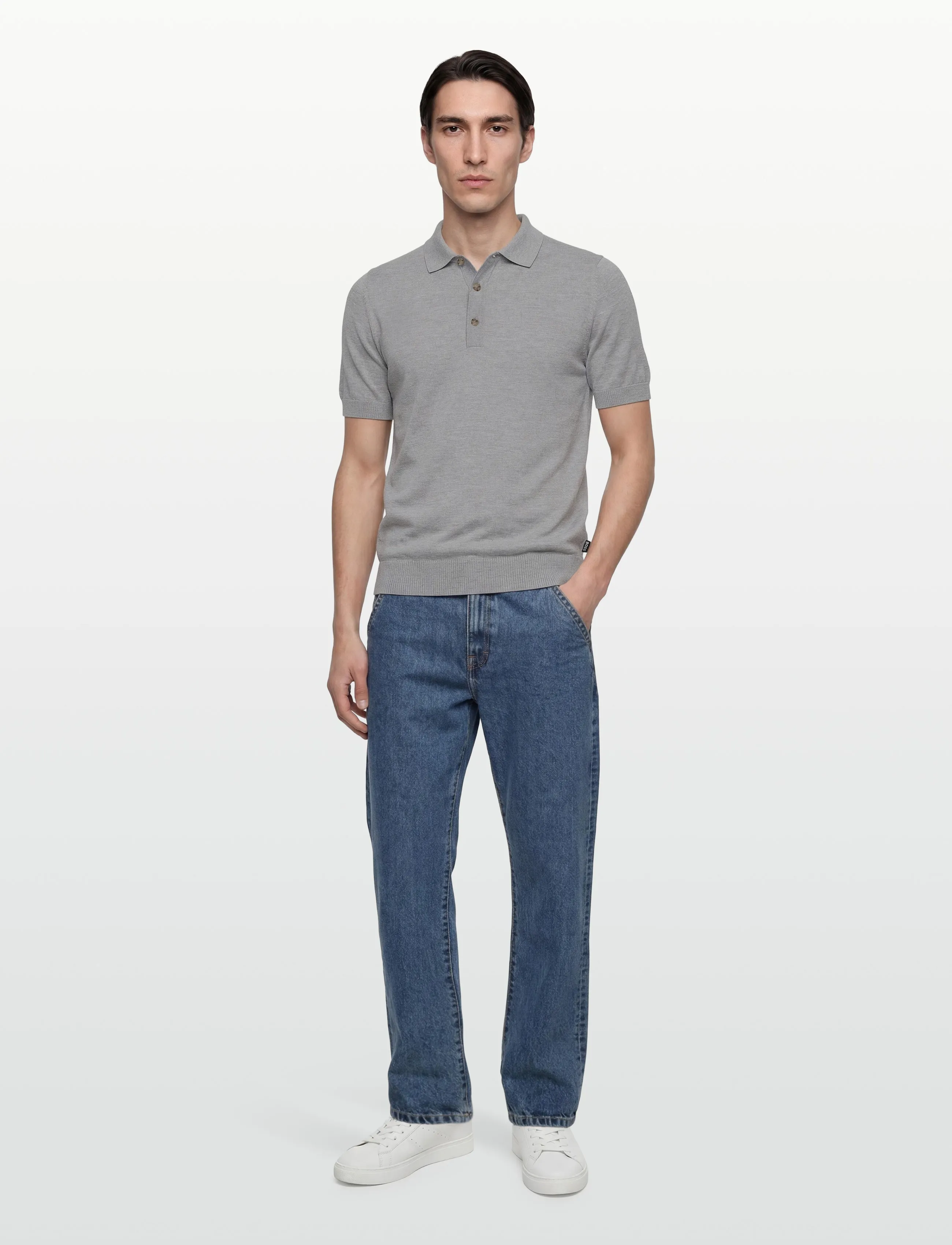 BOSS H-Nolano, Mænd, Strikket Poloshirt, Grå, Str: XXL