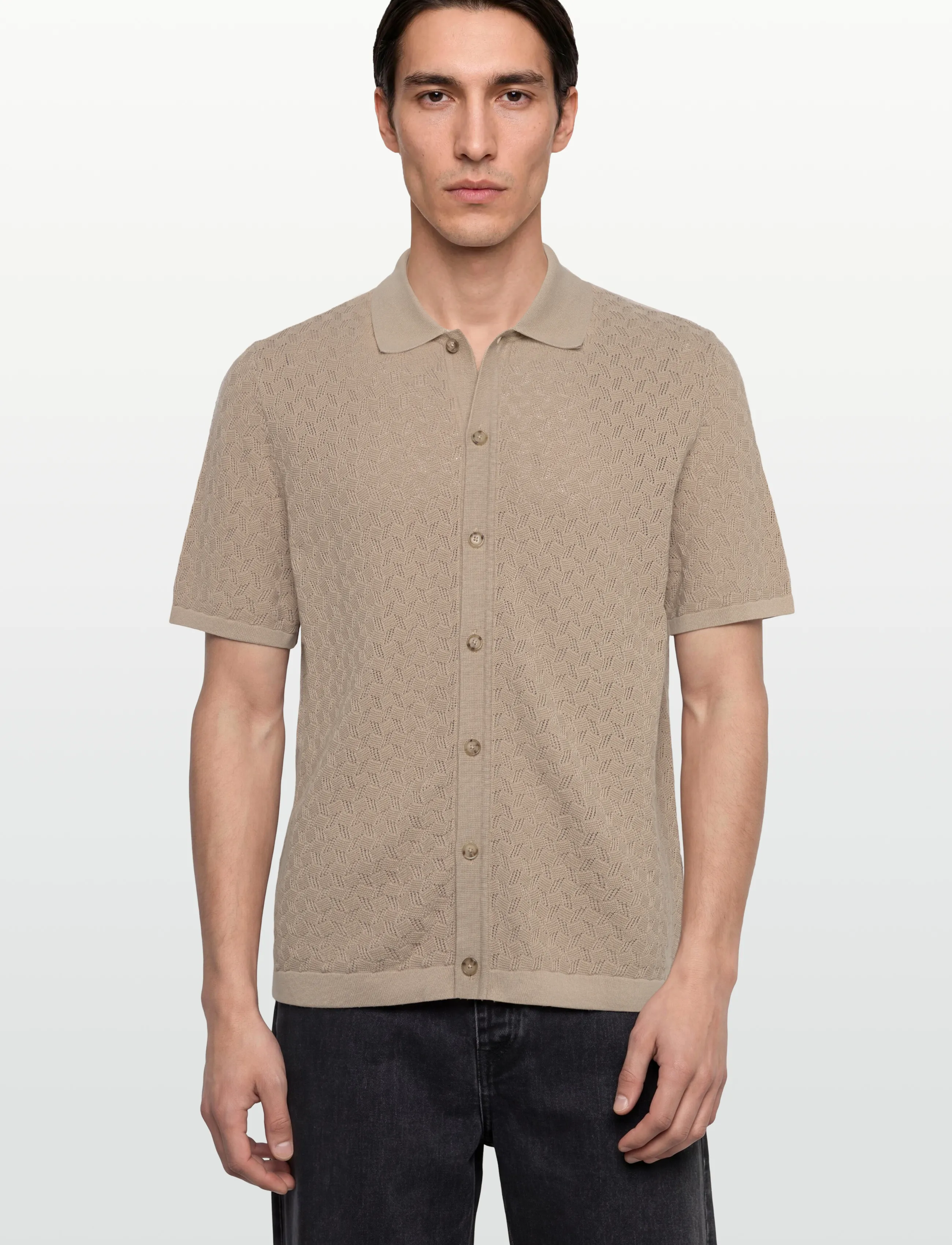 BOSS - H-Nappo - adīti polo krekli ar garām piedurknēm - open beige - 3