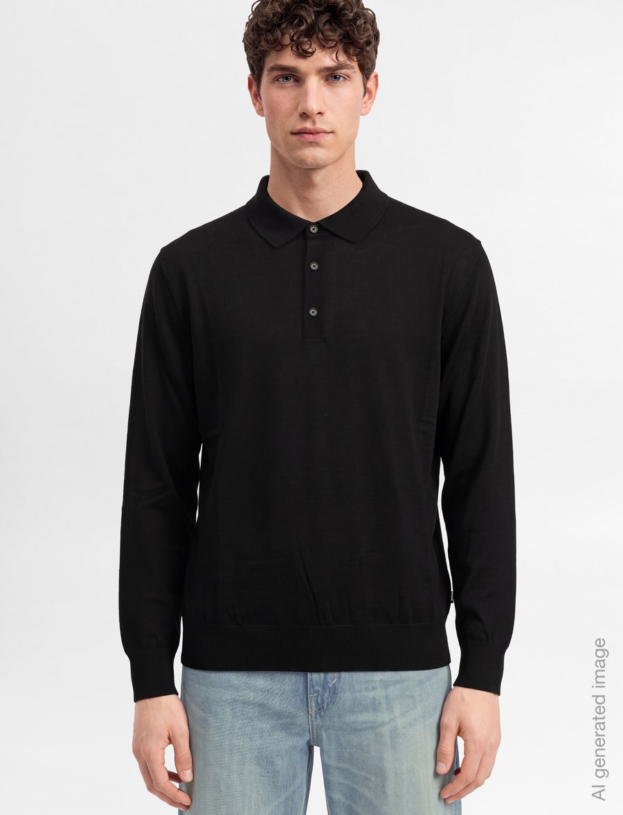 BOSS - H-Lancione - poloer i strik med lange ærmer - black - 3