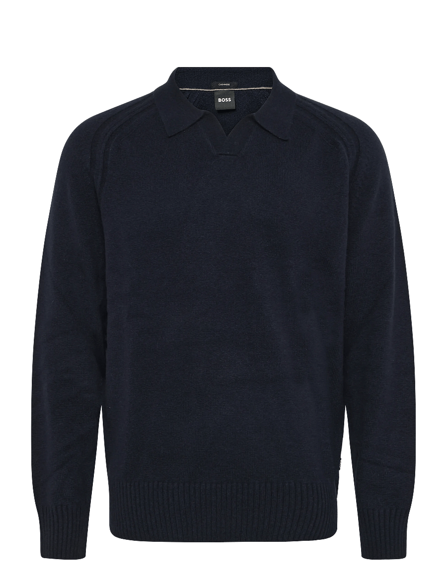 BOSS - H-Fulvo - långärmade stickade pikétröjor - dark blue - 0