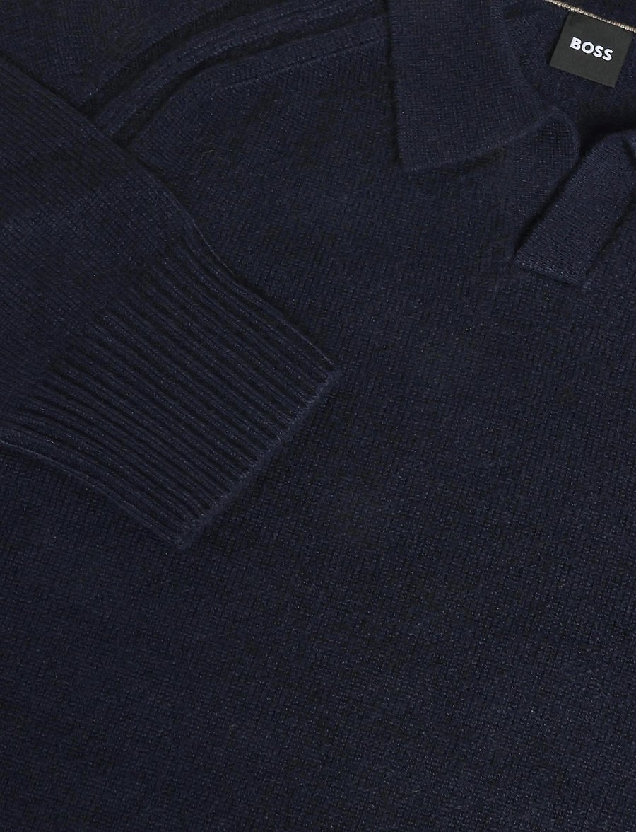 BOSS - H-Fulvo - långärmade stickade pikétröjor - dark blue - 2