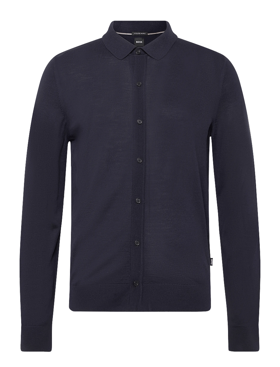 BOSS - H-Helbert - langärmelige strick-polohemden - dark blue - 0
