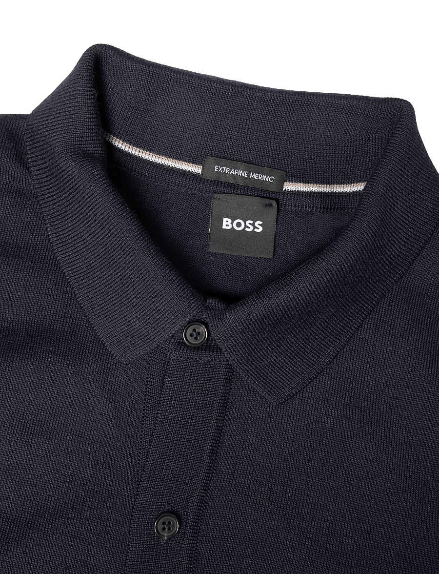 BOSS - H-Helbert - langärmelige strick-polohemden - dark blue - 2