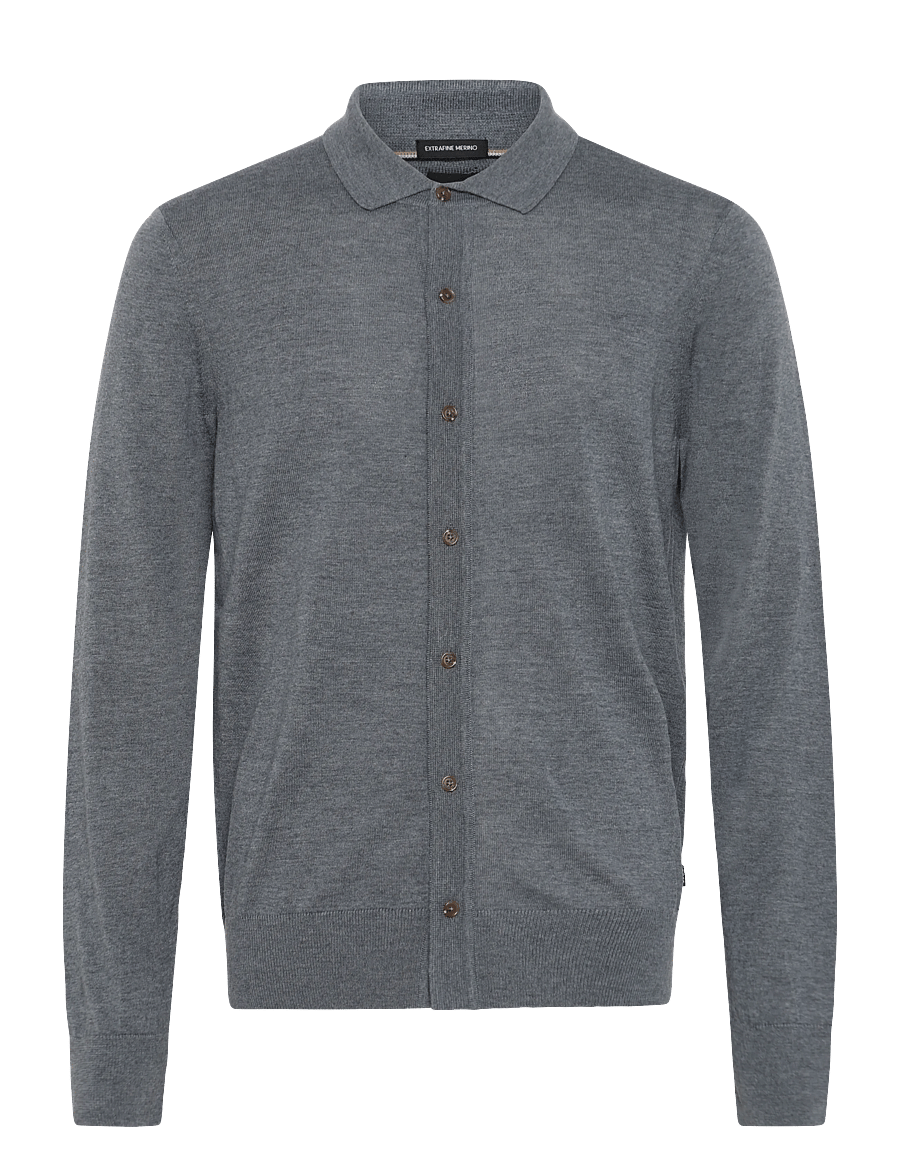 BOSS - H-Helbert - langärmelige strick-polohemden - medium grey - 0