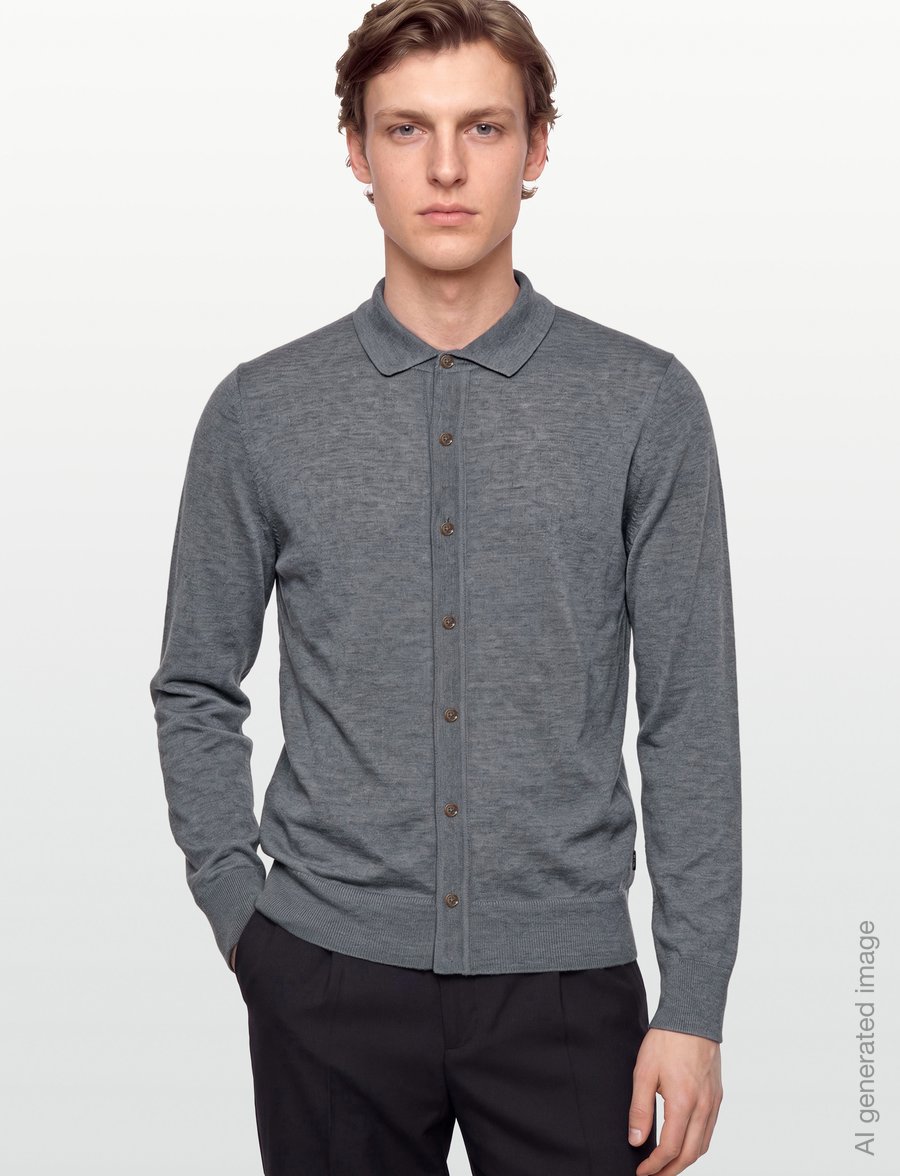 BOSS - H-Helbert - trikotažiniai polo marškinėliai ilgomis rankovėmis - medium grey - 3