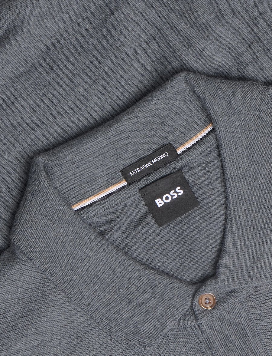 BOSS - H-Helbert - langärmelige strick-polohemden - medium grey - 2