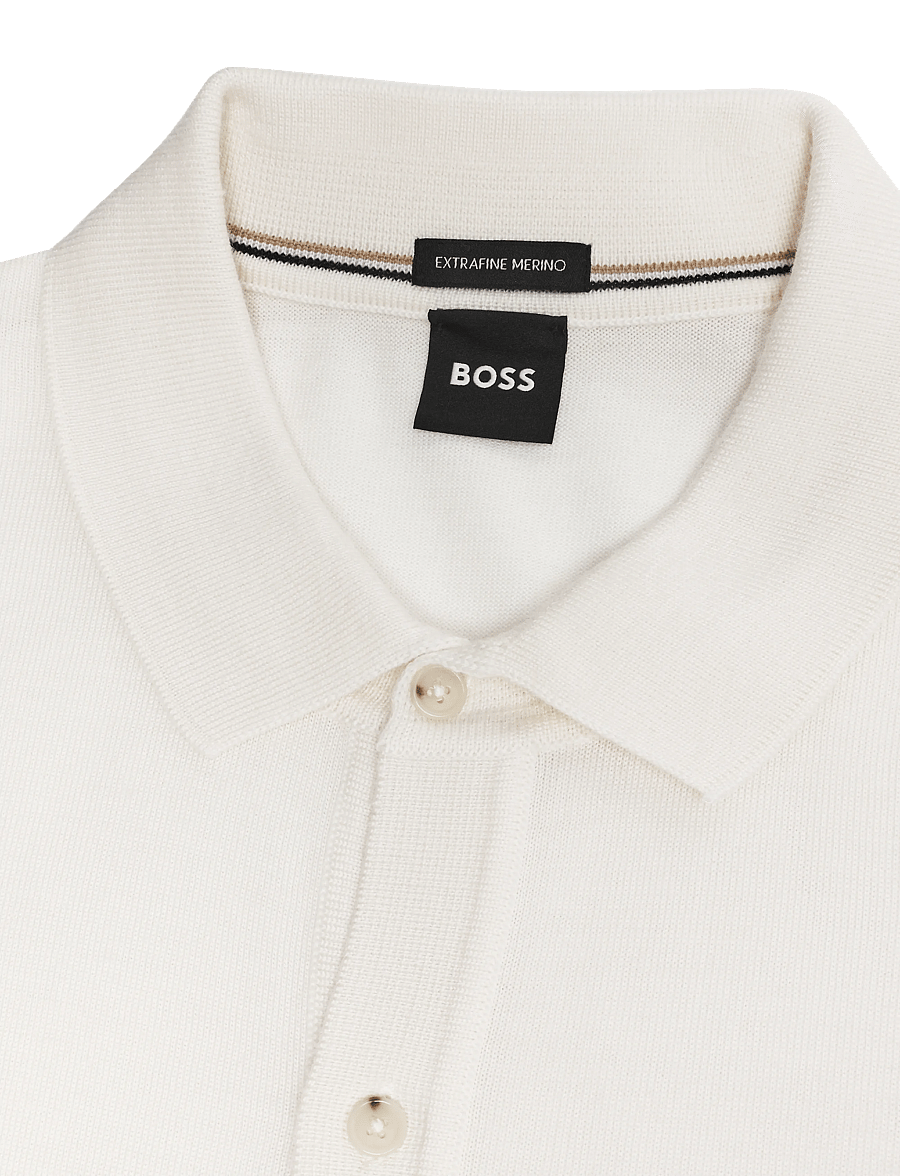 BOSS - H-Helbert - langärmelige strick-polohemden - open white - 2