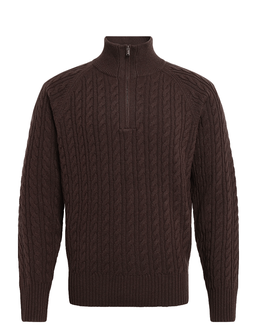 BOSS - H-Furore - pullover mit halbem reißverschluss - dark brown - 0