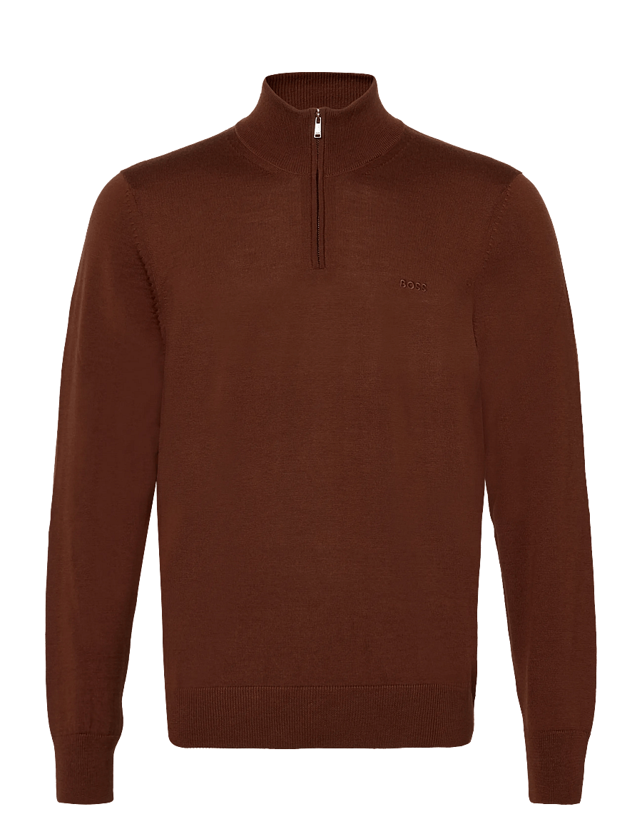 BOSS - H-Ebenji-L - pullover mit halbem reißverschluss - medium brown - 0