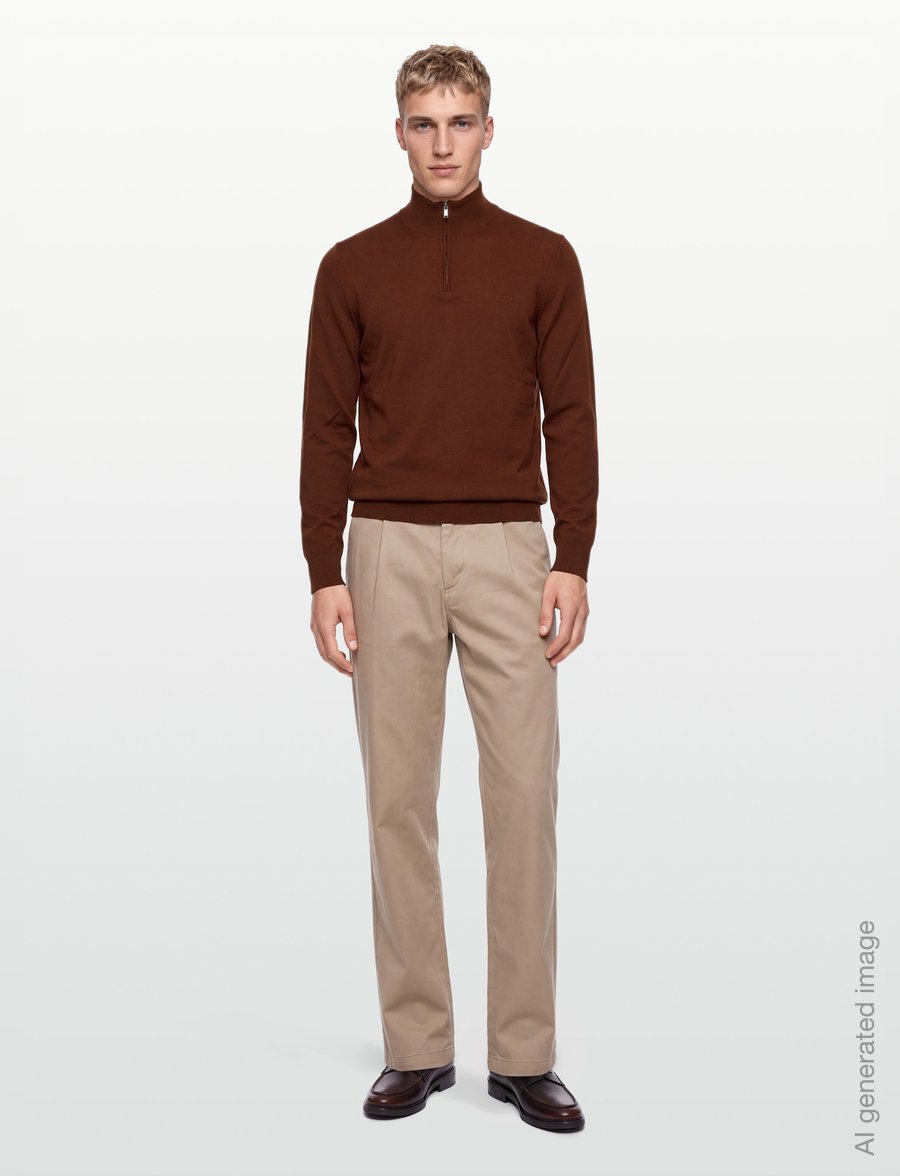 BOSS - H-Ebenji-L - pullover mit halbem reißverschluss - medium brown - 0