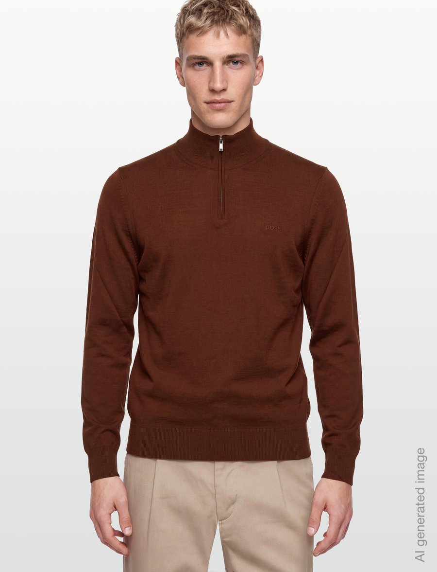 BOSS - H-Ebenji-L - pullover mit halbem reißverschluss - medium brown - 3