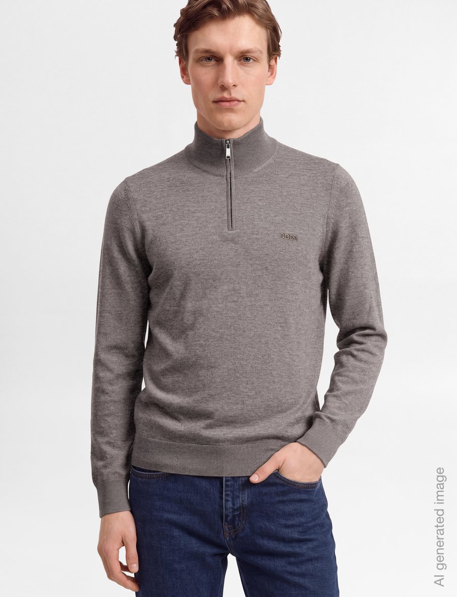 BOSS - H-Ebenji-L - halfzip strik - open brown - 3
