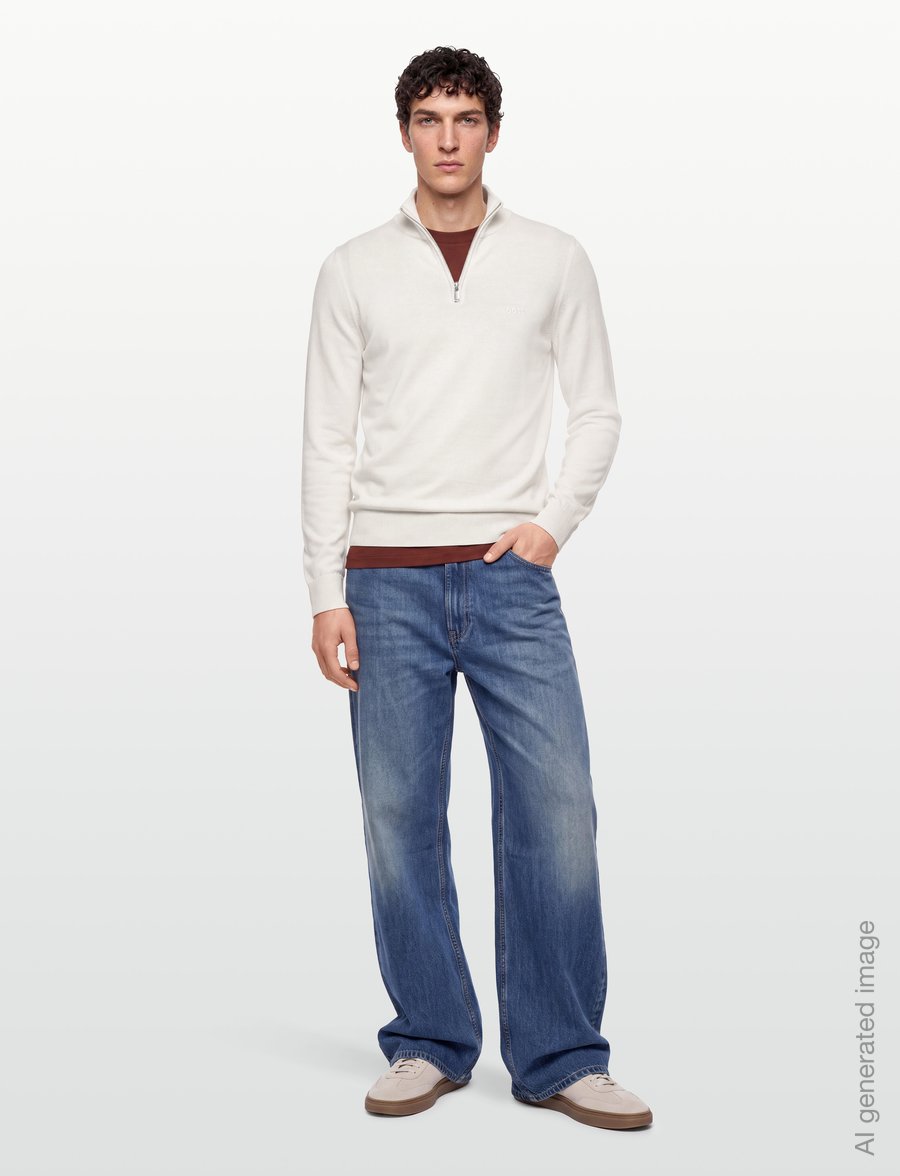 BOSS - H-Ebenji-L - pullover mit halbem reißverschluss - open white - 0