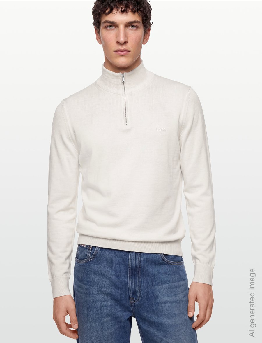BOSS - H-Ebenji-L - pullover mit halbem reißverschluss - open white - 3