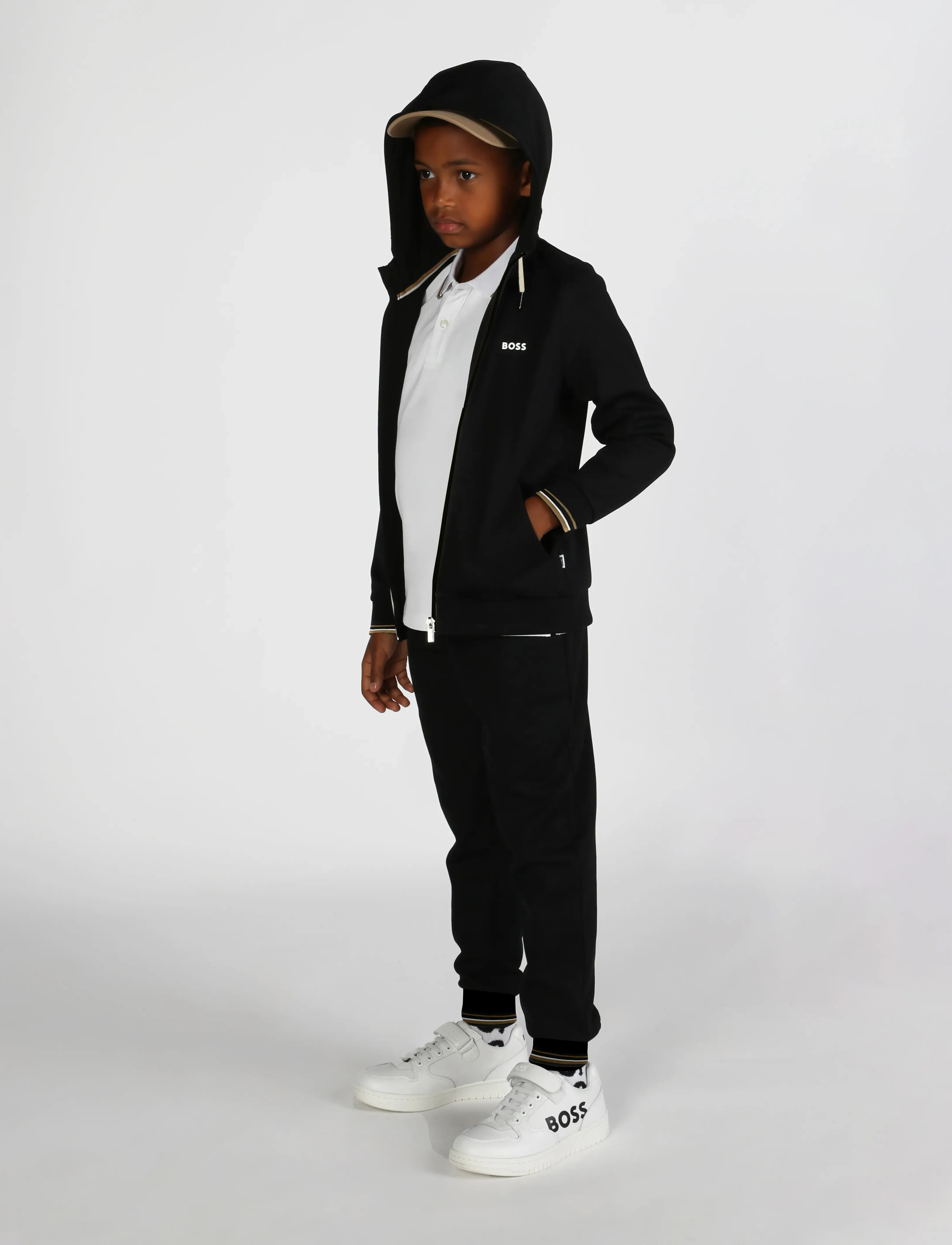 BOSS HOODED CARDIGAN - Sweatshirts & Kapuzenpullover - BLACK / black