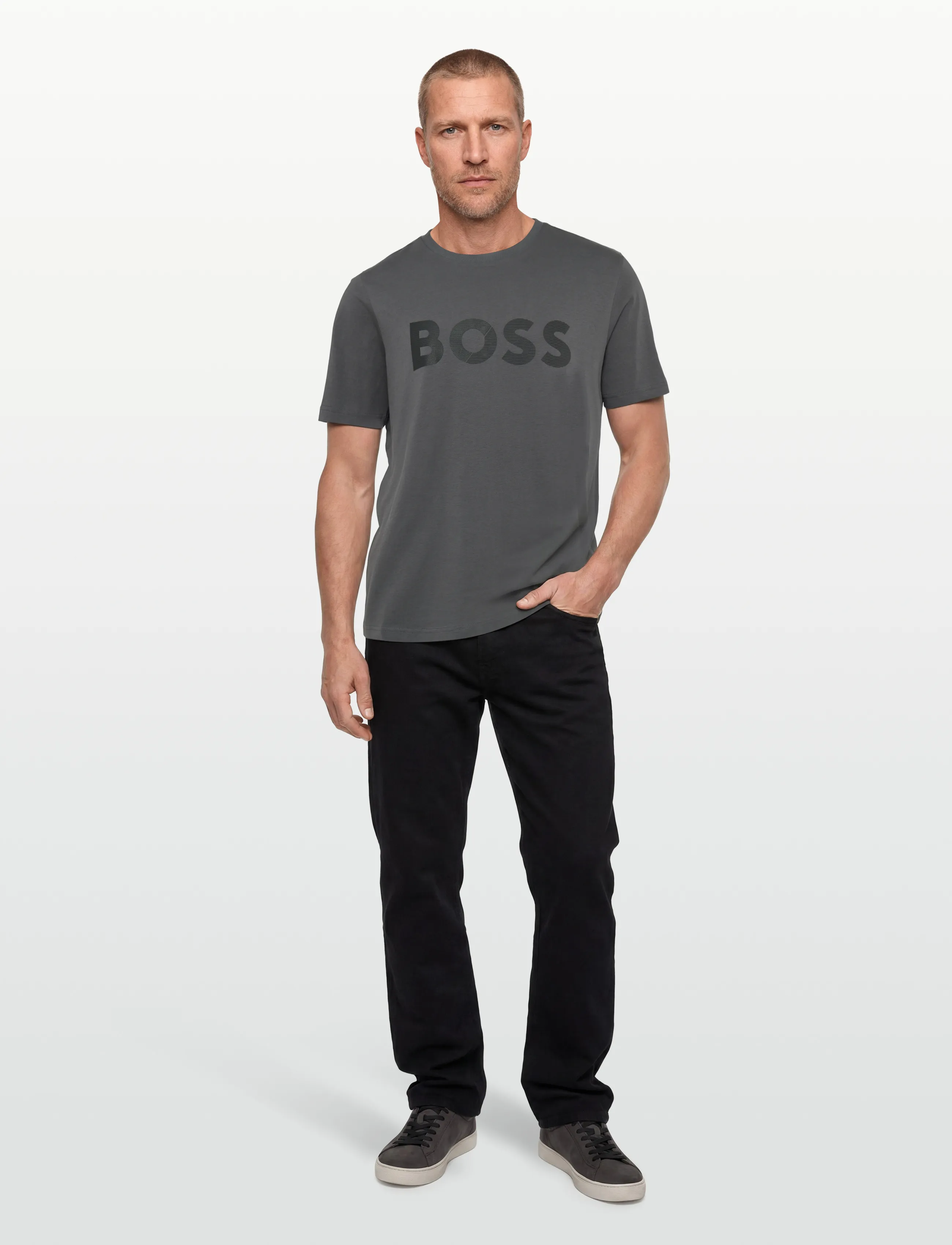 BOSS - Tee Tape Logo - kurzärmelige - dark grey - 0