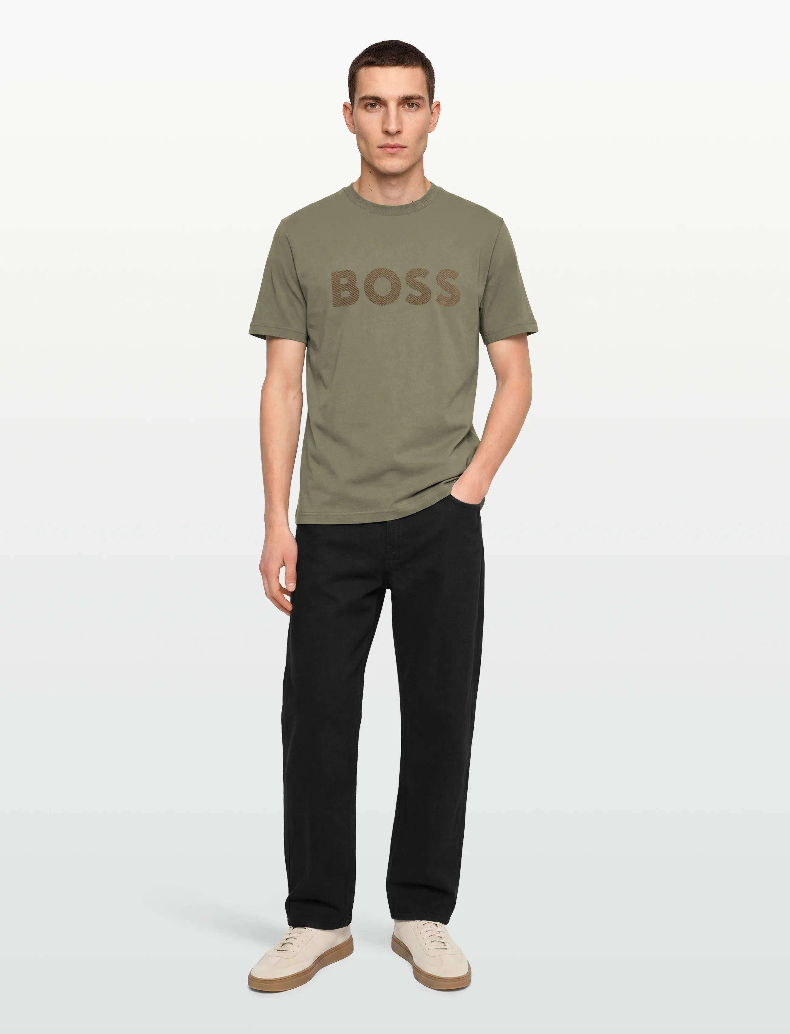 BOSS TS_Iconic Logo - T-krekli ar īsām piedurknēm - DARK BEIGE / green