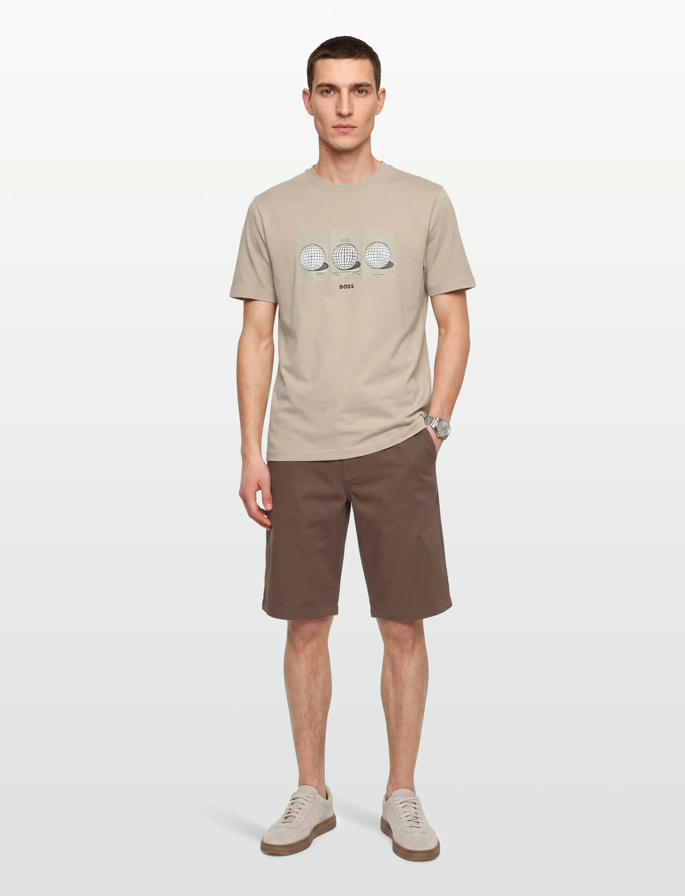 BOSS Ts_Terrace Photo, Mænd, Grafisk T-Shirt, Beige, Str: S