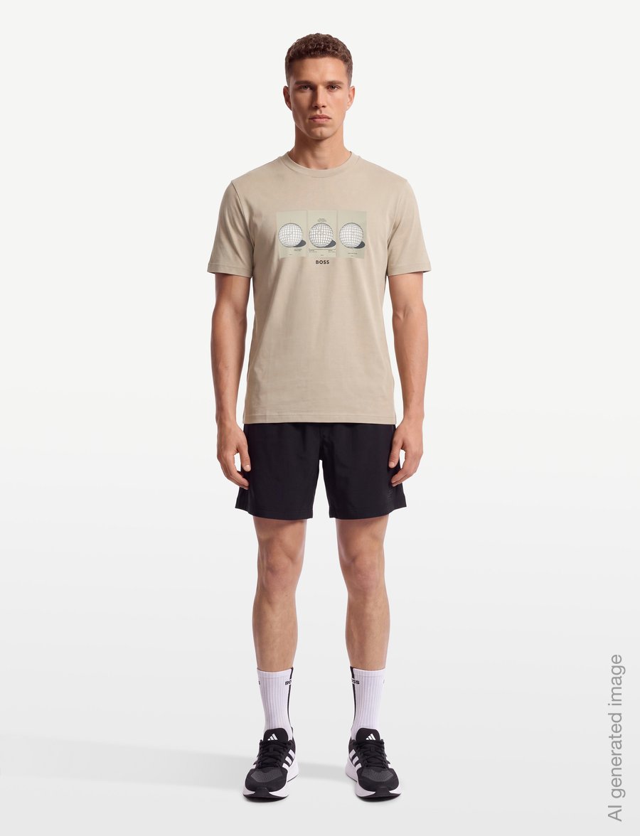 BOSS - TS_Terrace Photo - oberteile & t-shirts - light beige - 0