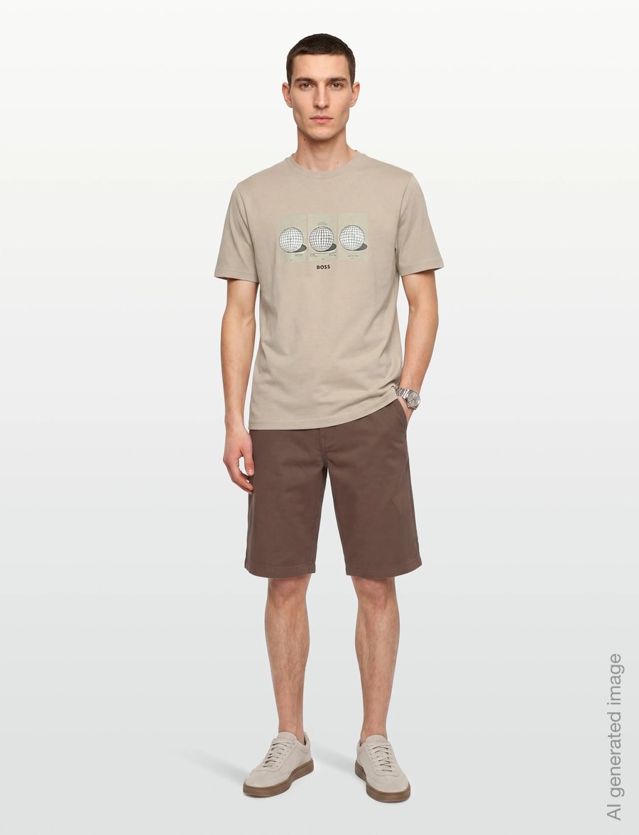 BOSS - TS_Terrace Photo - oberteile & t-shirts - light beige - 0