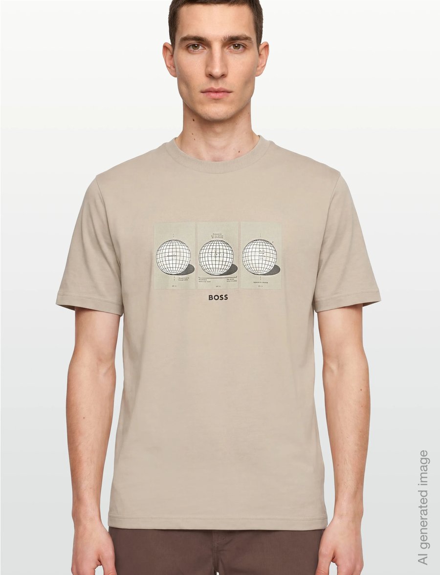 BOSS - TS_Terrace Photo - oberteile & t-shirts - light beige - 3