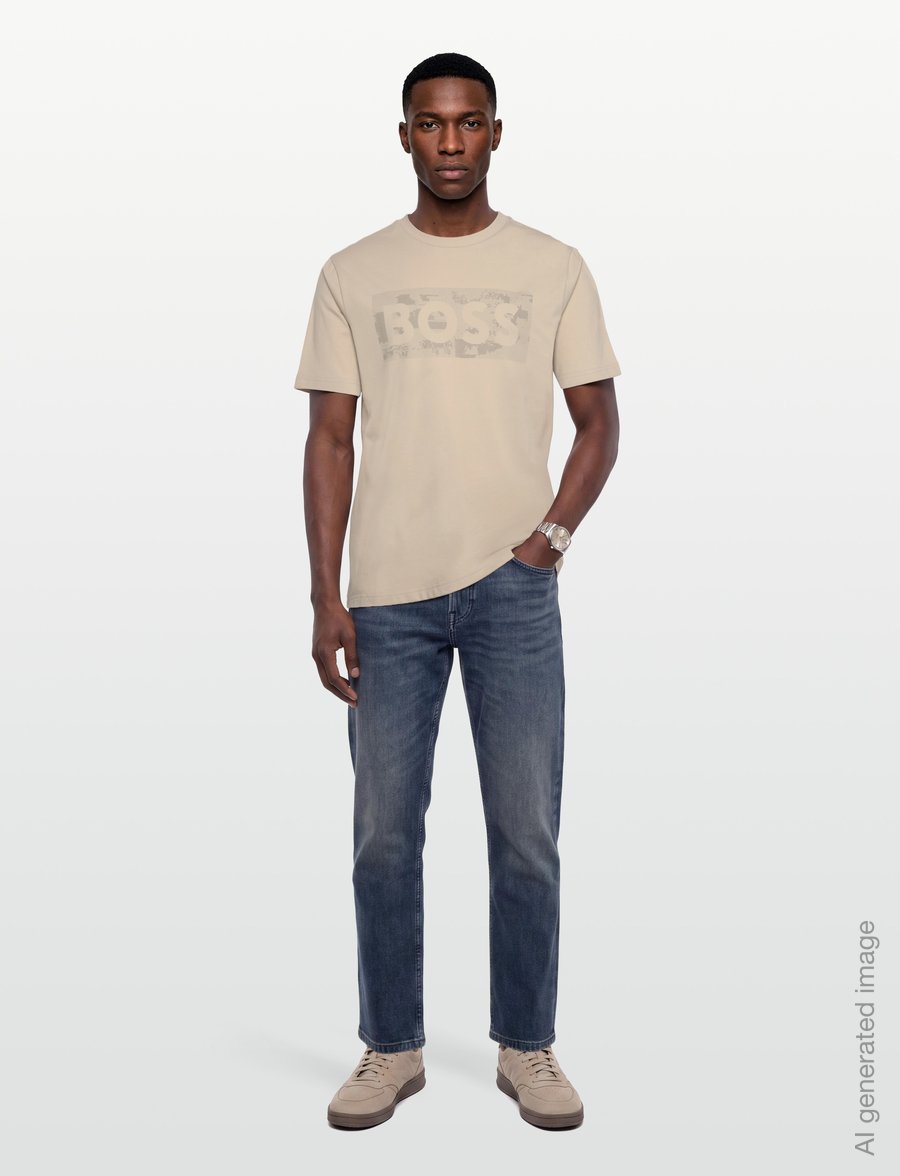 BOSS - TS_Globe LogoPattern - oberteile & t-shirts - light beige - 0